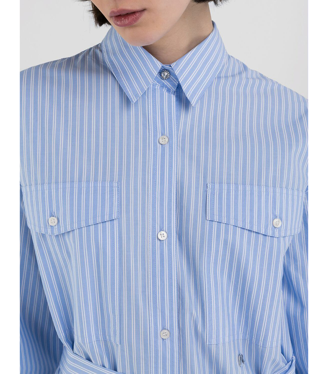 ストライプコットンポプリンシャツドレス 詳細画像 ホワイトブルー 4